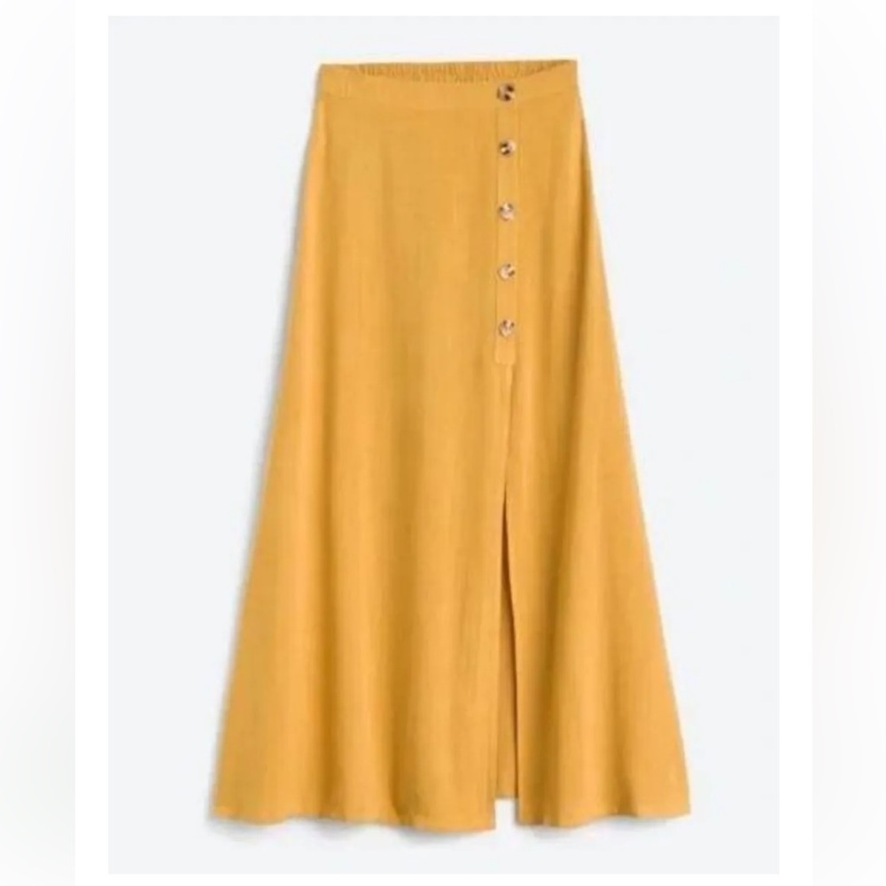 50%OFFW❤️Skies are blue maxi skirt mustard yellow Bella split  1X linen blend